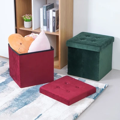 Gambar Informa Bangku Ottoman Lipat Fabric Velvet - Merah