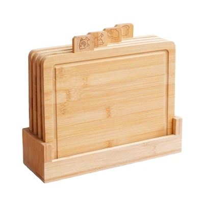 Gambar Cooking Color Misaki Talenan Bambu Dengan Stander 37.5x7.8x30 cm Set 4 pcs - Cokelat