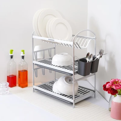 Gambar Stora Rak Piring Aluminium 3 Tingkat - Silver