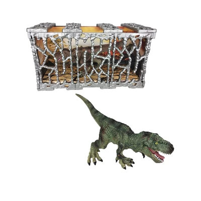 Gambar Kiddy Star Set Figure Dino Trex Dengan Kandang - Hijau/abu-abu