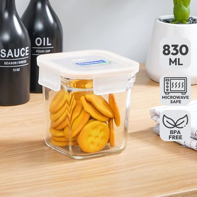 Gambar Glasslock Smart Wadah Makanan Kaca Square 830 ml Transparan - Kuning