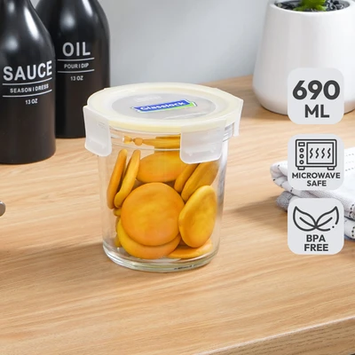 Gambar Glasslock Smart Wadah Makanan Kaca Round 690 ml Transparan - Kuning