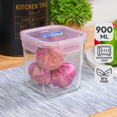 Gambar Glasslock Fancy Wadah Makanan Kaca Square 900 ml Transparan - Ungu
