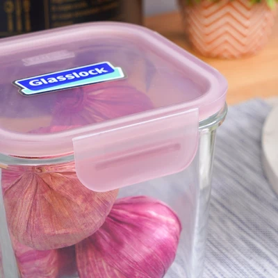 Gambar Glasslock Fancy Wadah Makanan Kaca Square 900 ml Transparan - Ungu