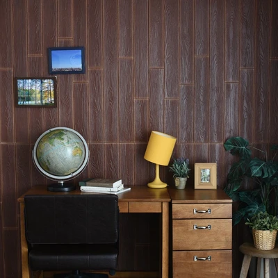 Gambar Arthome Wallpaper 3d Motif Kayu 70x77 Cm - Walnut