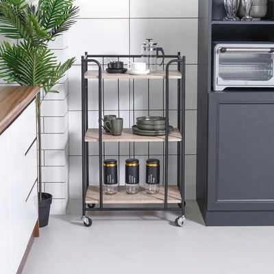 Gambar Informa Levi Rak Troli Dapur 3 Tingkat - Cokelat Beech