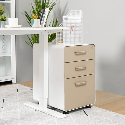 Gambar Haeju Filing Cabinet Metal Pedestal - Putih/Cokelat