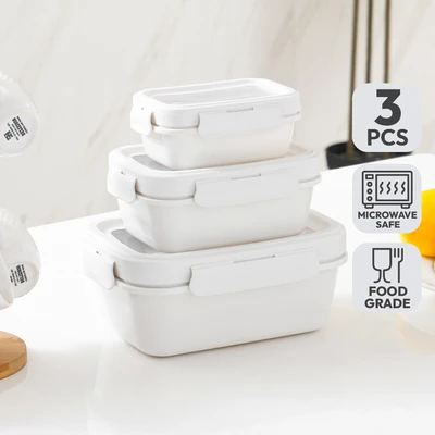 Gambar Appetite Aria Wadah Makanan Rectangle Set 3 pcs - Putih