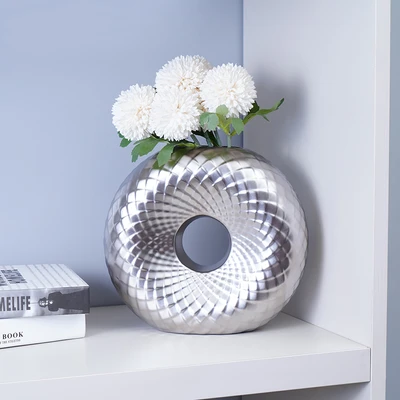 Gambar Informa Donatela Vas Bunga Keramik Hole 23x10x21 cm - Silver