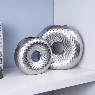 Gambar Informa Donatela Vas Bunga Keramik Hole 23x10x21 cm - Silver