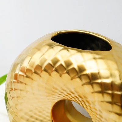 Gambar Informa Donatela Vas Bunga Keramik Hole 23x10x21 cm - Gold