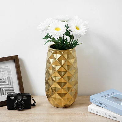 Gambar Informa Vas Bunga Keramik Origami 16x16x29.5 cm - Gold