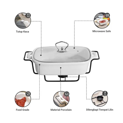 Gambar Appetite Casserole Penghangat Makanan Porcelain Rectangle 28 cm - Putih