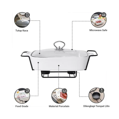 Gambar Appetite Casserole Penghangat Makanan Porcelain Rectangle 33 cm - Putih