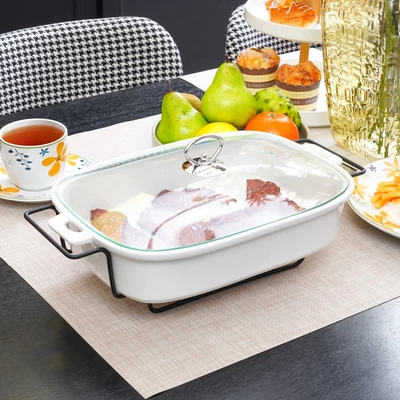 Gambar Appetite Casserole Penghangat Makanan Porcelain Rectangle 38 cm - Putih