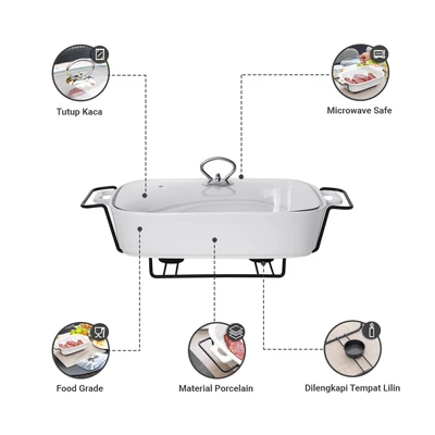 Gambar Appetite Casserole Penghangat Makanan Porcelain Rectangle 38 cm - Putih