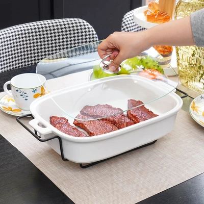 Gambar Appetite Casserole Penghangat Makanan Porcelain Rectangle 38 cm - Putih