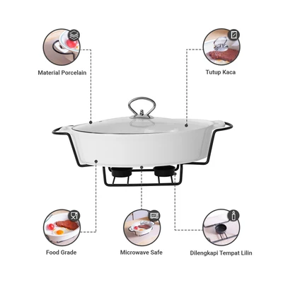 Gambar Appetite Casserole Penghangat Makanan Porcelain Oval 28 cm - Putih