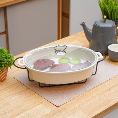 Gambar Appetite Casserole Makanan Penghangat Porcelain Oval 38 cm - Putih