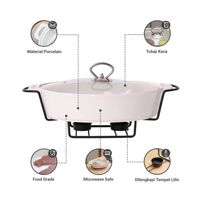 Gambar Appetite Casserole Makanan Penghangat Porcelain Oval 38 cm - Putih
