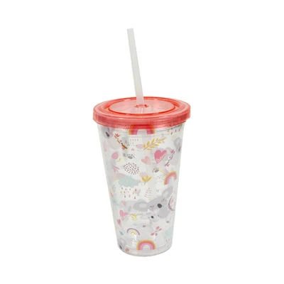 Gambar Krishome Botol Minum Tumbler Plastik Dengan Sedotan Koala 450 ml - Pink