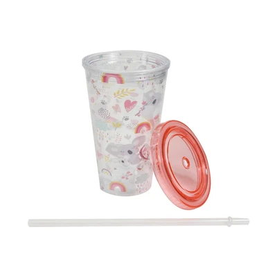 Gambar Krishome Botol Minum Tumbler Plastik Dengan Sedotan Koala 450 ml - Pink