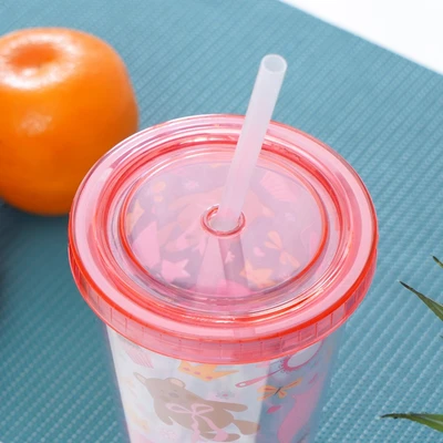 Gambar Krishome Botol Minum Tumbler Plastik Dengan Sedotan Bear 450 ml - Merah