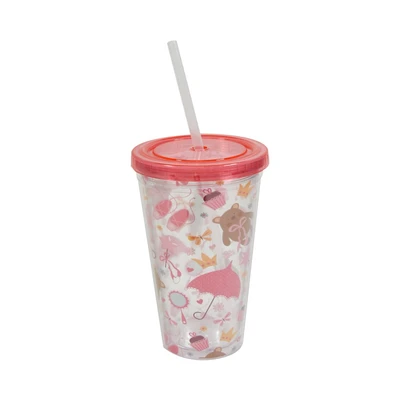 Gambar Krishome Botol Minum Tumbler Plastik Dengan Sedotan Bear 450 ml - Merah