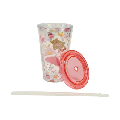 Gambar Krishome Botol Minum Tumbler Plastik Dengan Sedotan Bear 450 ml - Merah