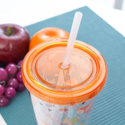 Gambar Krishome Botol Minum Tumbler Plastik Dengan Sedotan Fox 450 ml - Oranye