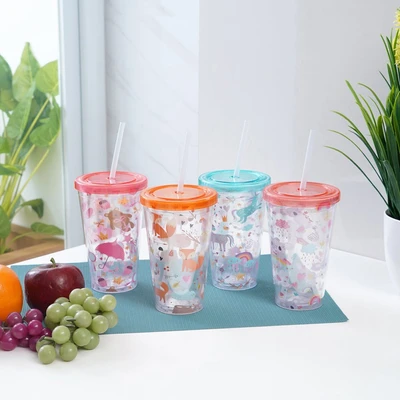 Gambar Krishome Botol Minum Tumbler Plastik Dengan Sedotan Fox 450 ml - Oranye