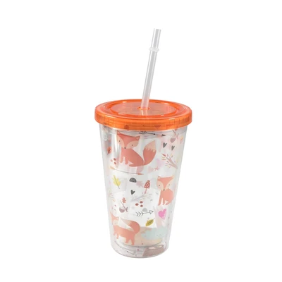 Gambar Krishome Botol Minum Tumbler Plastik Dengan Sedotan Fox 450 ml - Oranye