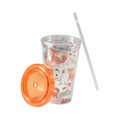 Gambar Krishome Botol Minum Tumbler Plastik Dengan Sedotan Fox 450 ml - Oranye