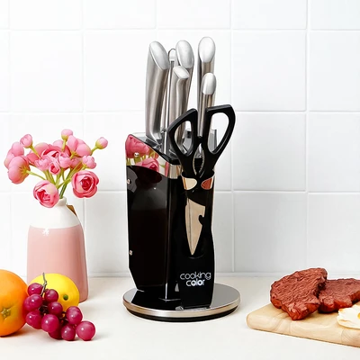 Gambar Cooking Color Leta Pisau Dapur Dengan Blok Penyimpanan Set 7 pcs