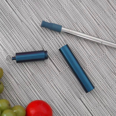 Gambar Delicia Sedotan & Sikat Extendable Stainless Steel Dengan Tempat - Biru