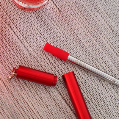 Gambar Delicia Sedotan & Sikat Extendable Stainless Steel Dengan Tempat - Merah
