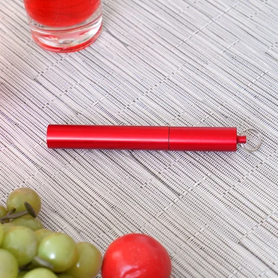 Gambar Delicia Sedotan & Sikat Extendable Stainless Steel Dengan Tempat - Merah