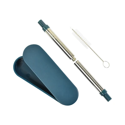 Gambar Delicia Set Sedotan Portable & Sikat Stainless Steel Dengan Kotak - Biru