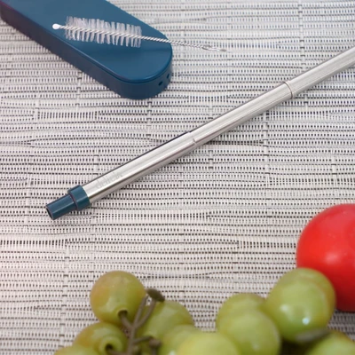 Gambar Delicia Set Sedotan Portable & Sikat Stainless Steel Dengan Kotak - Biru