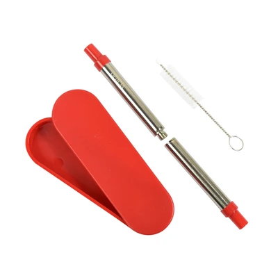 Gambar Delicia Set Sedotan Portable & Sikat Stainless Steel Dengan Kotak - Merah