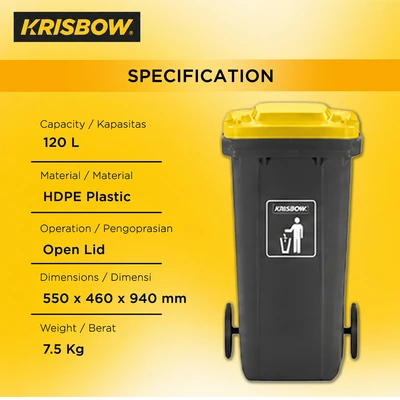 Gambar Krisbow New Eco Tempat Sampah Tutup Angkat Plastik Dengan Roda 120 Liter - Abu-Abu