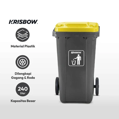 Gambar Krisbow New Eco Tempat Sampah Tutup Angkat Plastik Dengan Roda 240 Liter - Abu-Abu