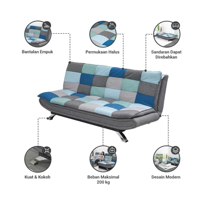 Gambar Informa Neo Faith Sofa Bed Fabric Patchwork - Abu-Abu/Biru