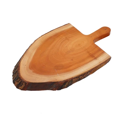 Gambar Pendopo Talenan Kayu Oval Dengan Paddle 46x27x2 cm - Cokelat