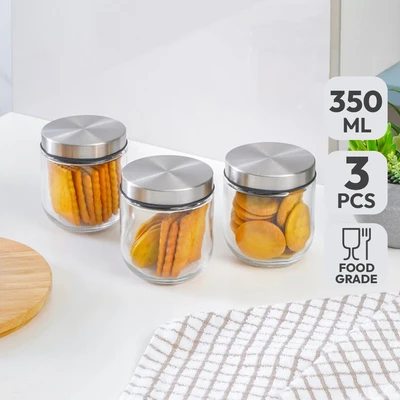 Gambar Elemental Kitchen Shera Stoples Kaca 350 ml Set 3 pcs - Silver