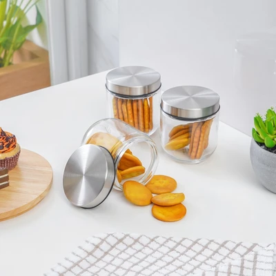 Gambar Elemental Kitchen Shera Stoples Kaca 350 ml Set 3 pcs - Silver