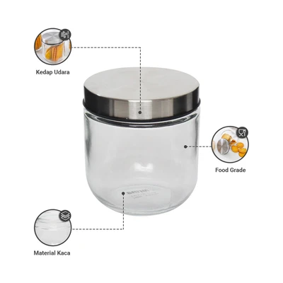 Gambar Elemental Kitchen Shera Stoples Kaca 350 ml Set 3 pcs - Silver