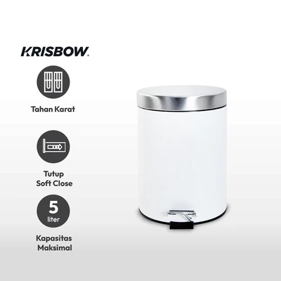 Gambar Krisbow Tempat Sampah Pedal Stainless Steel Round 5 Liter V1 - Putih