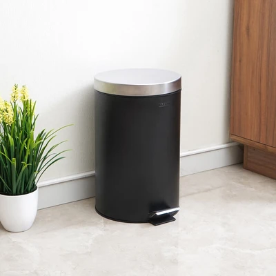 Gambar Krisbow Tempat Sampah Pedal Stainless Steel Round 12 Liter V1 - Hitam