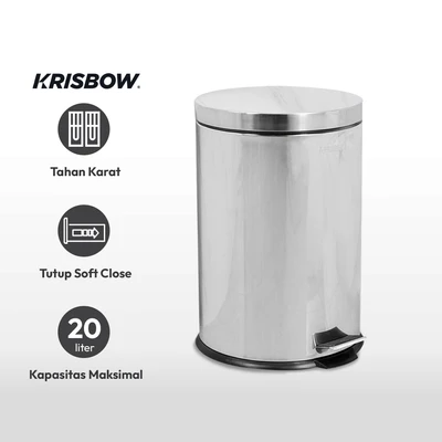 Gambar Krisbow Tempat Sampah Pedal Stainless Steel Round 20 Liter - Silver Mirror
